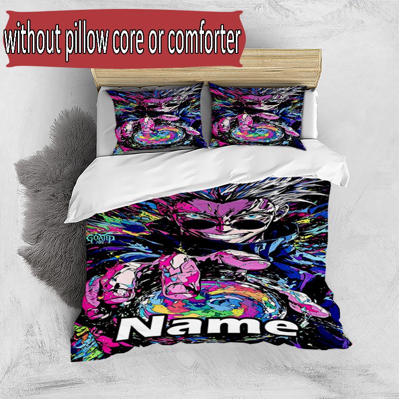3pcs Duvet Cover Set (1*Duvet Cover + 2*Pillowcase, Without Core), Custom Name Jujutsu Kaisen Pattern Bedding Set, Home Bedroom Decor Gift