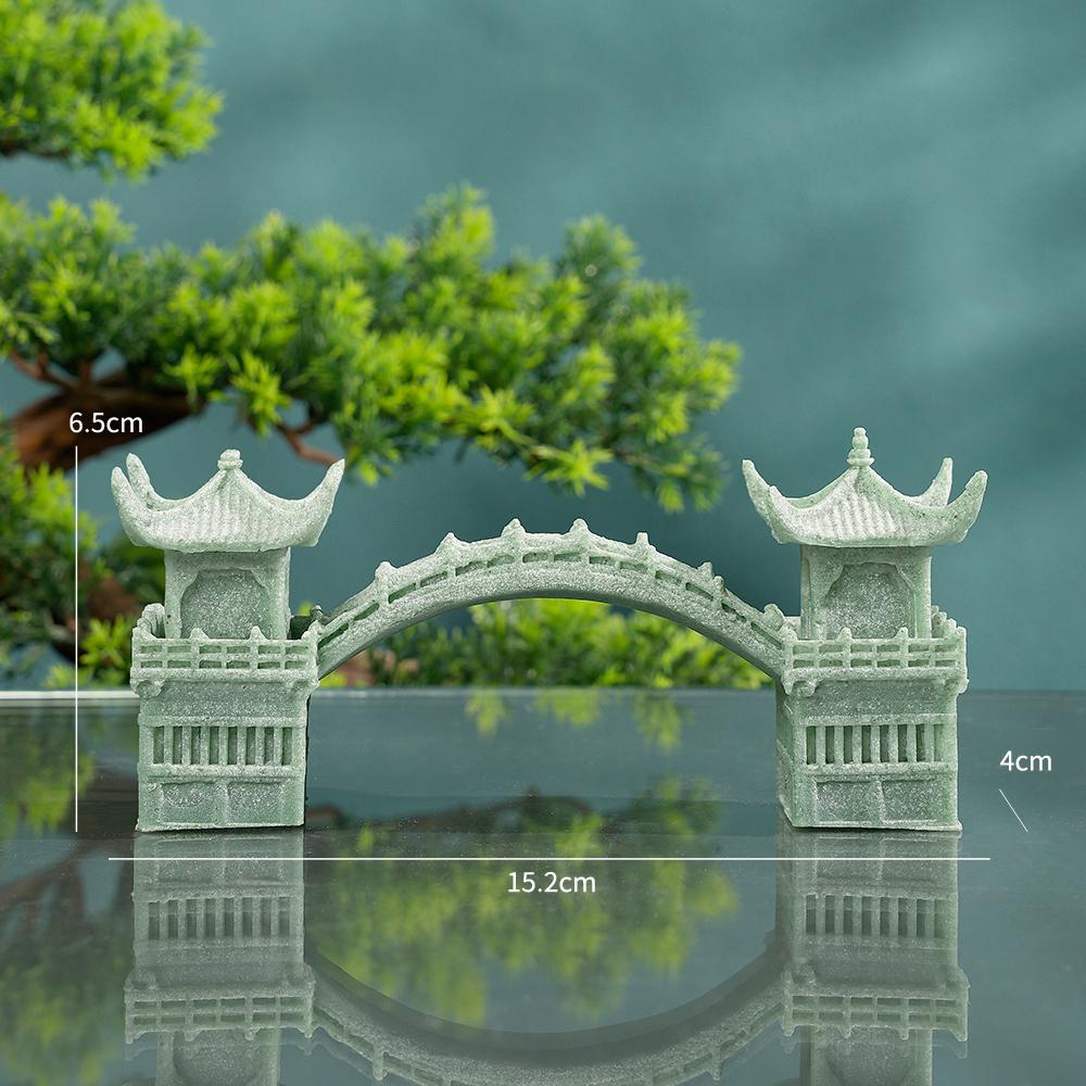 Pebble Bridge Small Boat Ornament: Miniature Water Bonsai Rockery Decoration for Floral Landscapes.