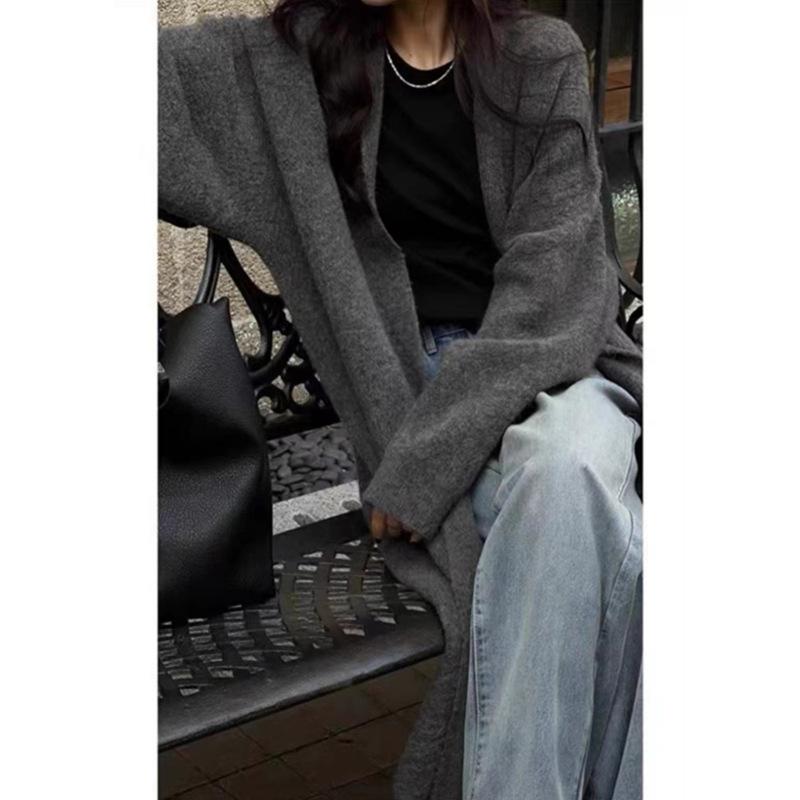Soft Thickeing Coat Women Design Autumn Winter Long Knitted Cardigan Women Open Stitch Elegant Knitwear