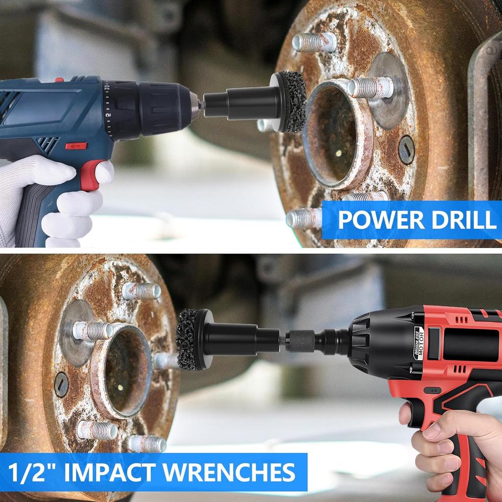 Eascor Radnaben-Reinigungswerkzeug, Radnaben-Aufbereitungs-Kit, Radbolzenreiniger, Schnelle Rostentfernung für Radbolzen und Bremsscheiben, Passend für 1/2-Zoll-Schraubenschlüssel Oder