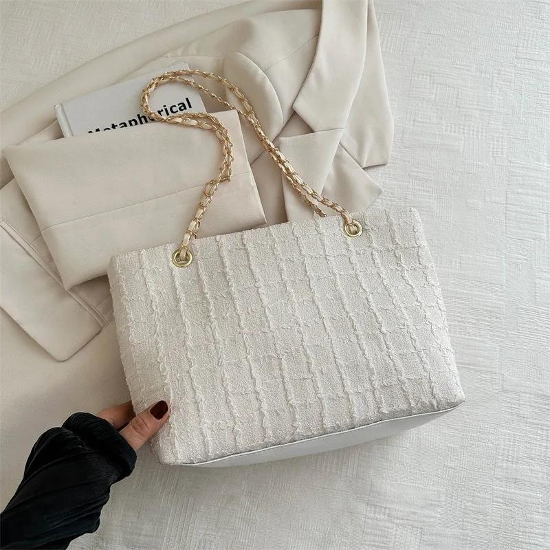 Fashiable Casual Plaid Chain Solid Color Tote Bag, Large Capacity Simple and Versatile Shoulder Bag, Women's Armpit Bags