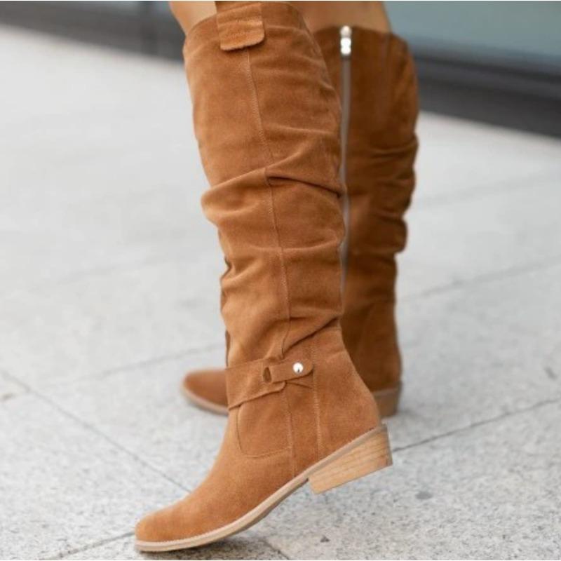 Mode Neue Damen Neue Seitlicher Reißverschluss Niedriger Absatz Stiefel Mode Wildleder Bequemer Schuh Lässig High Top Trendiger Stiefel Leichte Vielseitige Damenschuhe