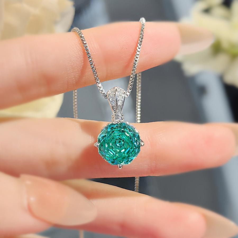 Octagonal Millennium Rose Cut Paraiba Necklace Pendant With High Carbon Diamond Colorful Stud Earrings Pink Diamond Ring Set