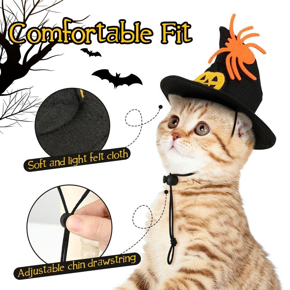 Adjustable Halloween Cat Costume Pumpkin Pet Halloween Supplies Cat Collar Hat Set  Halloween Party