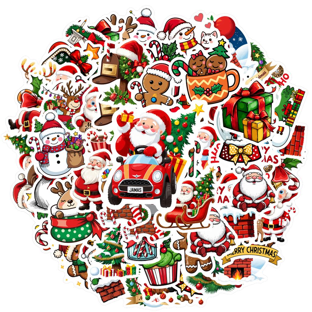 35pcs-70pcs Joyful Santa Claus Stickers Cartoon Christmas Teacher Reward Stickers Stickers For DIY Phone Laptop