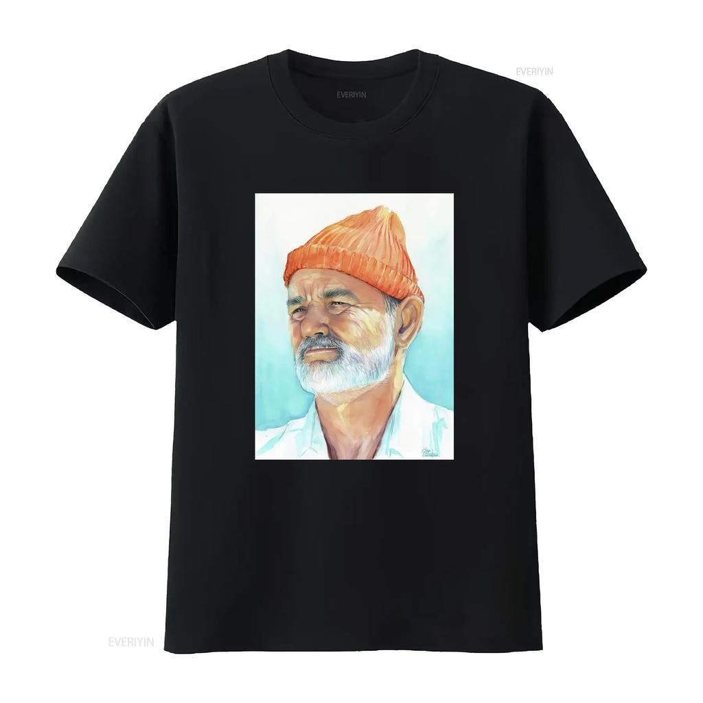 Watercolor Art Orange Beanie White Beard Elder Portrait Print Casual T Shirt vintage Washed homme Top For Everyday Wear Unisex