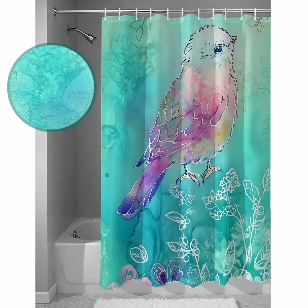 Vintage Bird Animal Shower Curtain Bathroom Decorative Waterproof with Hooks