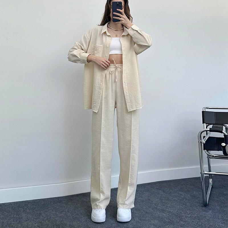 Women's Loose Long Sleeved Shirt, Spring and Autumn Pants, Women's Two-piece Set