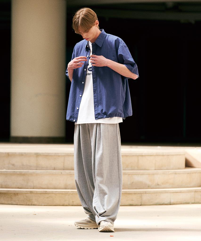 LIKE THE MOST String Point Pocket Short Sleeve Shirt_Navy