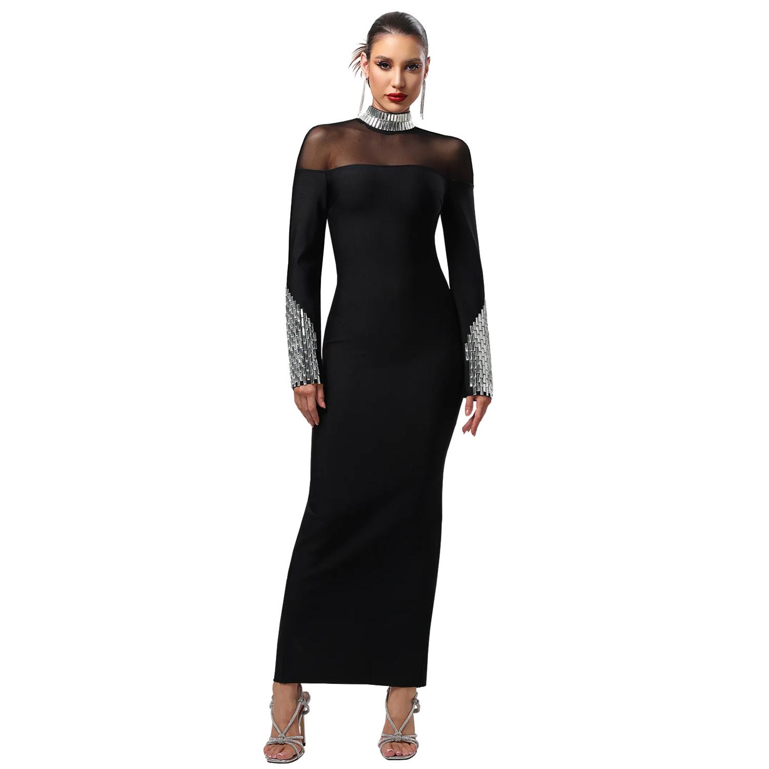 

Fashion Women s Slim Fit High Neck Long Sleeve Dress with Stylish Detailing Large