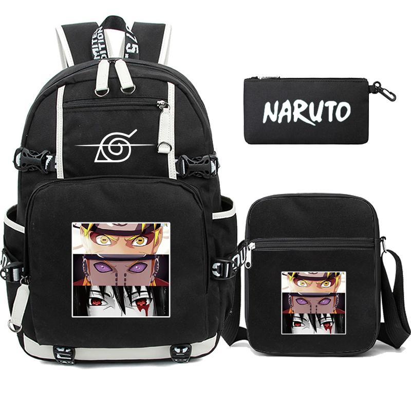 3 stk/sett Anime Naruto Uzumaki ryggsekk for tenåringsgutt jente tilbake til skolen ryggsekk Student skolesekk menn kvinner fritid reiseveske