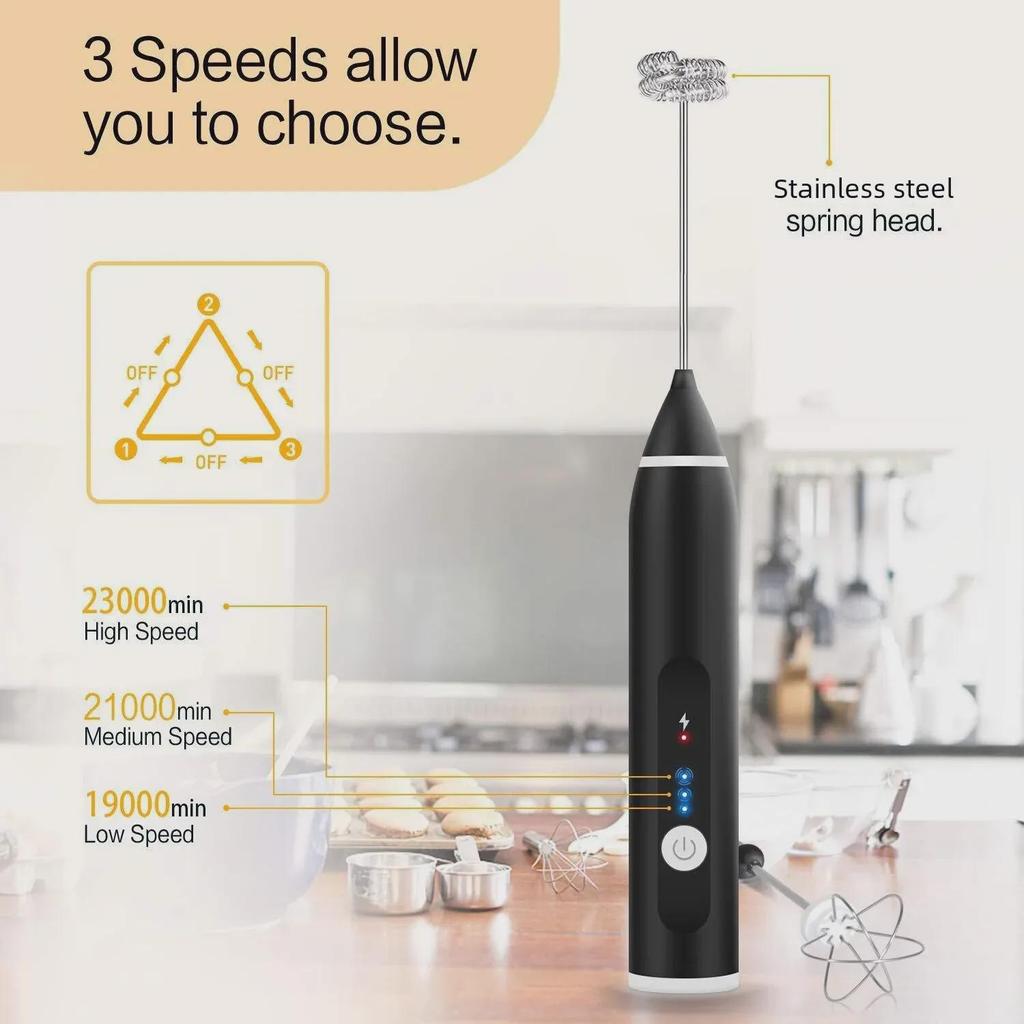 Rechargeable 3-Speed Egg and Milk Frother Mixer
