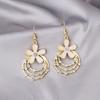 925 Multi-Layer Round Ring With Diamond Flower Earrings, Retro Temperament Lady Looking Thin Fashion Flower Earrings