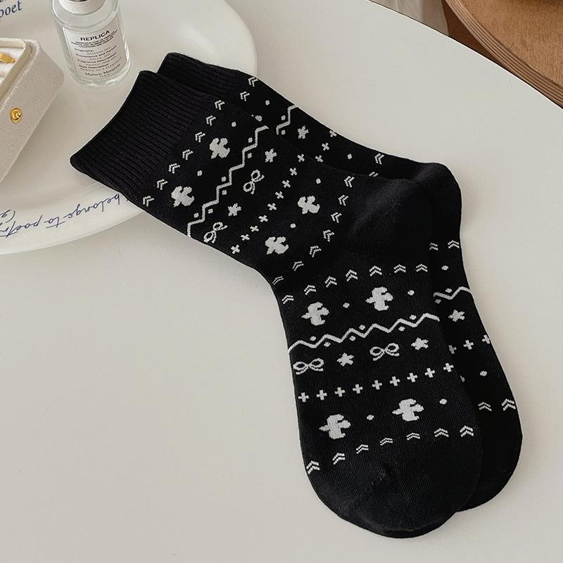 

Женские осенние милые носки из хлопка с длинным махровым ворсом 1 pair чёрный