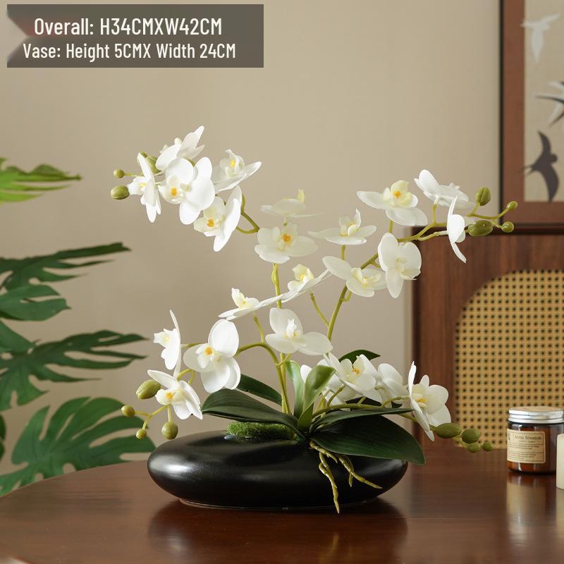Realistic Phalaenopsis Artificial Flower Centerpiece for Dining Table with Vase