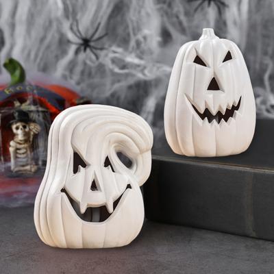 Large LED Lighted Pumpkin Statue Halloween Curved Pumpkin Lamp Autumn Farmhouse Tabletop