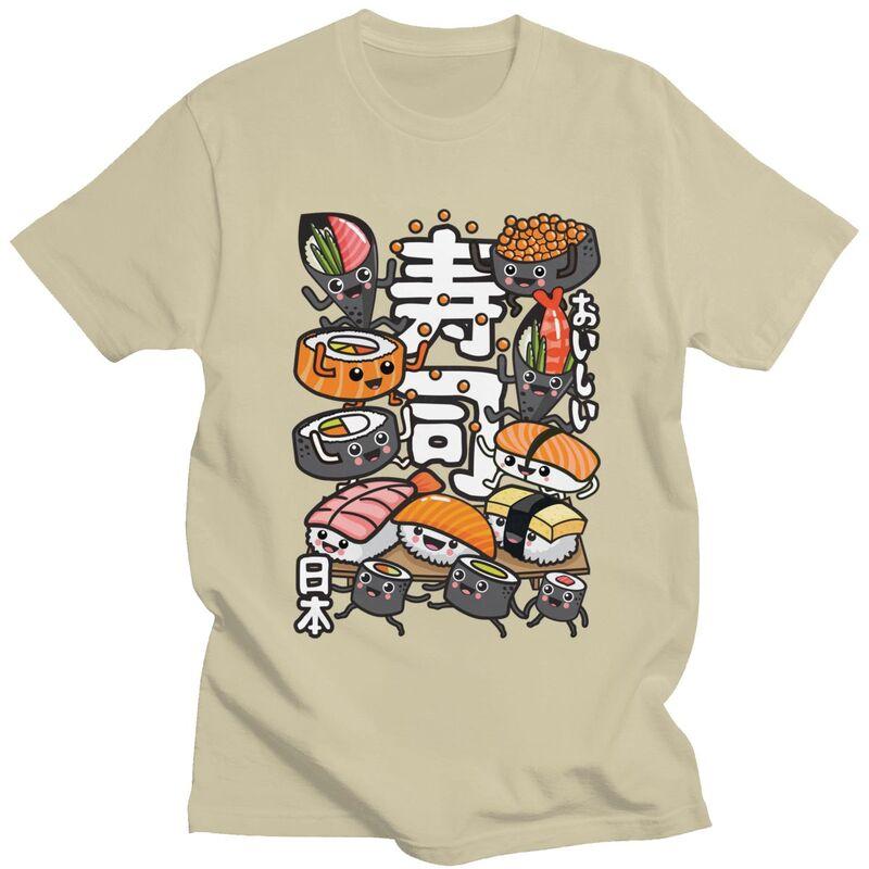 Custom Kawaii Manga Japan Sushi T Shirts for Men Pure Cotton Tee Tops Tshirt ShortSleeve Fashion Tshirt Clothing