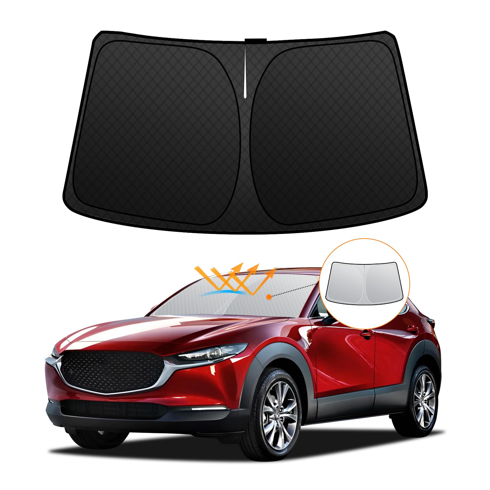 

Windshield Sunshade for Mazda DM Series DMEP DM8P DM8R DMFP DMEJ3R UV No Suction Cups Light Summer UV Easy Installation and Interior Includes Storage