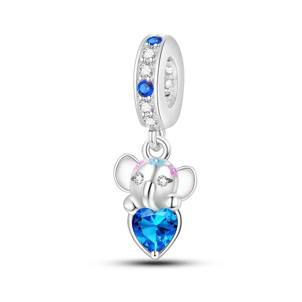 copper Big Lucky Elephant Necklaces Set Gradient Blue Glass Charm Bead Charms Compatible With Authentic Do It Yourself Bracelets Womens Jewellery