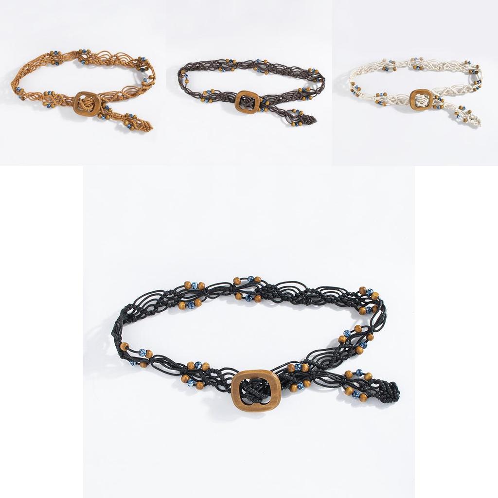 Bohemian Rope Waist Belt Handwoven Cotton Linen Folk Style For Vacation And Daily Use