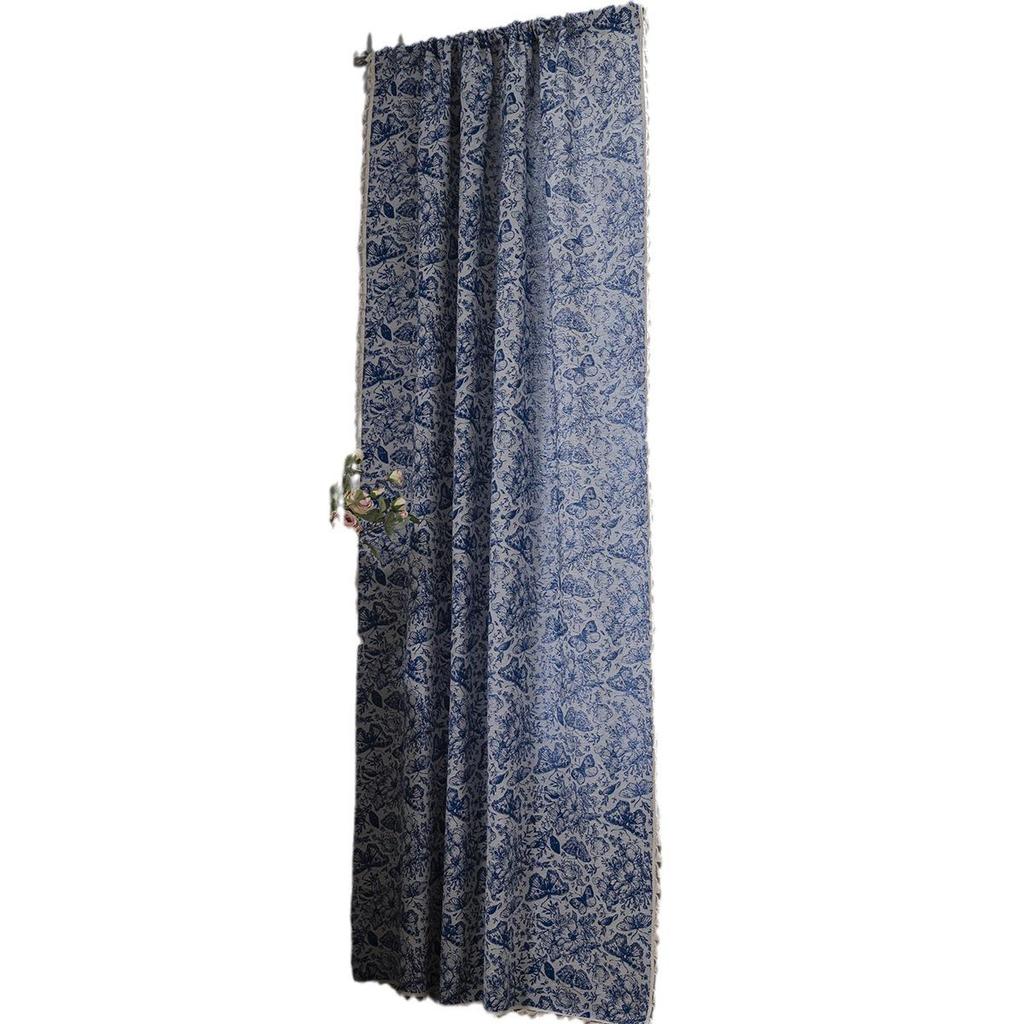 Imanqi Yun Blue Butterfly Jacquard Tassel Semi-Blackout Curtains for Kitchen or Bay Window