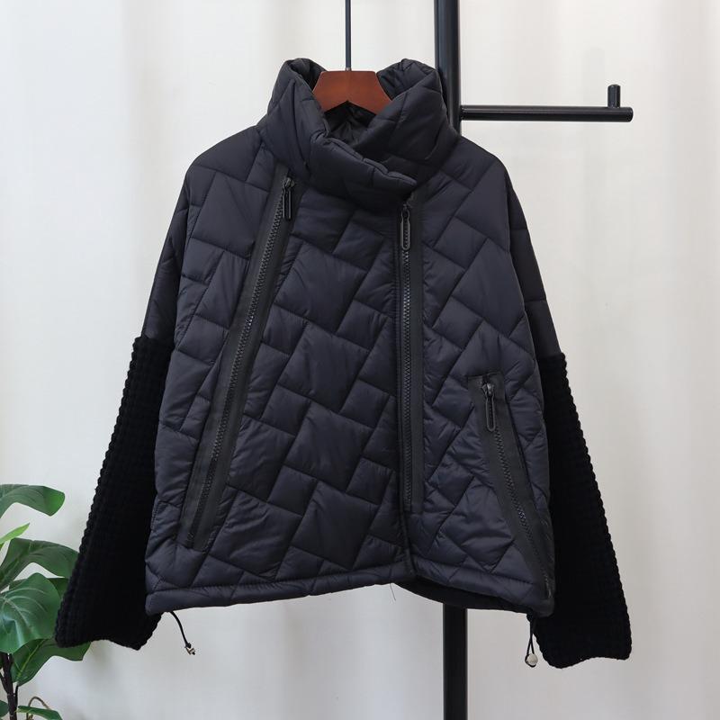 Stand-up Collar Zipper Design Sense Cotton Clothes Splicing Knitted Cardigan Autumn and Winter New Thickened Loose Sweater Jacket Women