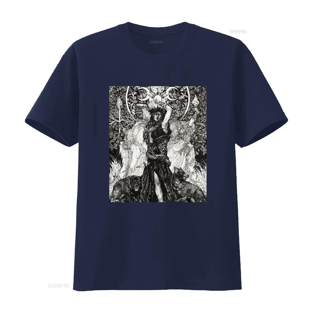 Die Göttin Hekate Tarotkarte Dreifache Wicca-Heidin Mondhexe T-Shirt vintage gewaschenes Oberteil für den Alltag Designer-Kleidung
