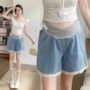 2026 New Style Tummy Support Maternity Denim Shorts with Lace Trim – Summer Wide-Leg Hot Pants