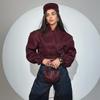 Burgundy Slimming V-Neck Double-Breasted Jacket - 2025 Spring Women's Fashion