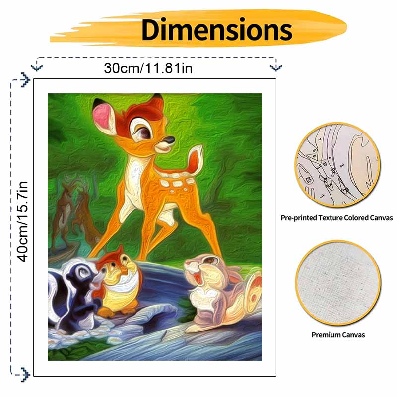 Disney Bambi DIY Oil Painting Art Painting Kit Home Wall Decor Handmade Gift for Cartoon Fans Room Wall Art Decor Canvas Craft Painting