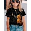 Flickkläder Kawaii Kattmönster Tryck Sommar Kortärmade Toppar Casual Mode T-shirt Utomhus Lättvikt Barnkläder