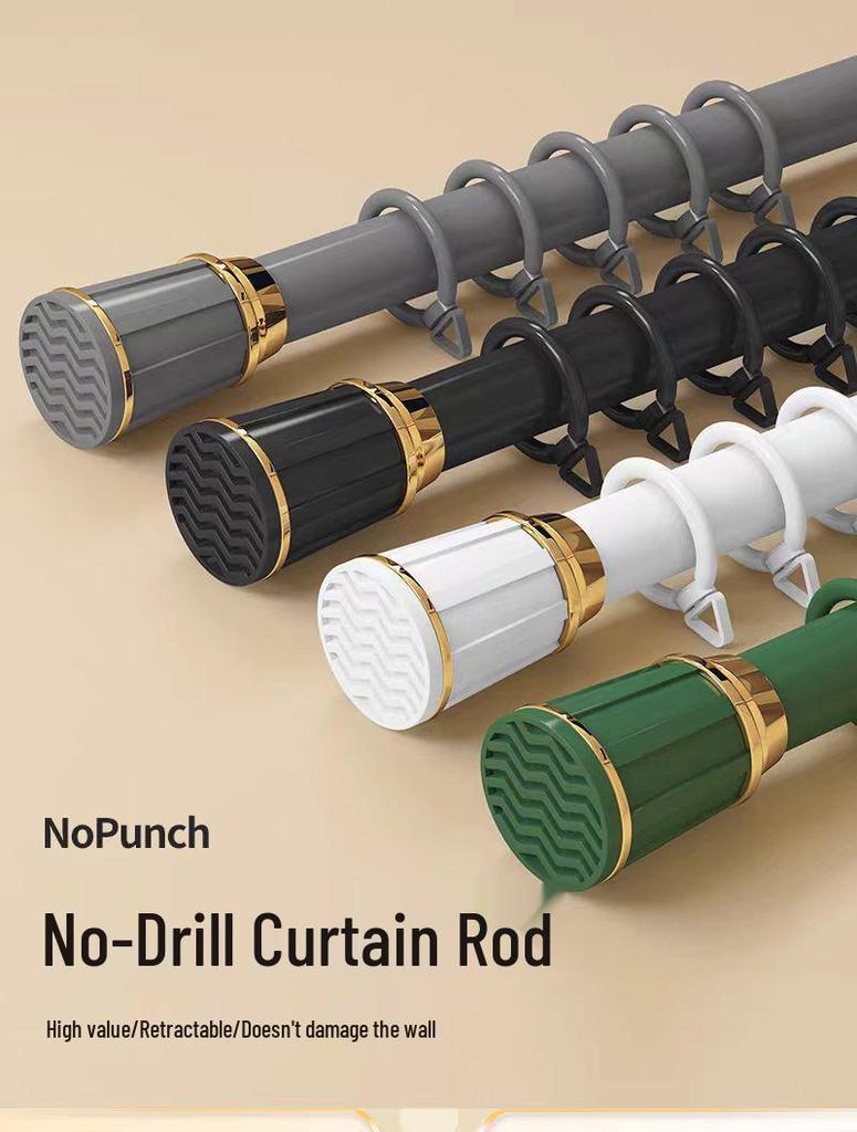 Telescopic No-Drill Curtain Rod & Bracket, Clothes Drying Shower Support Rod, Door Roman Rod