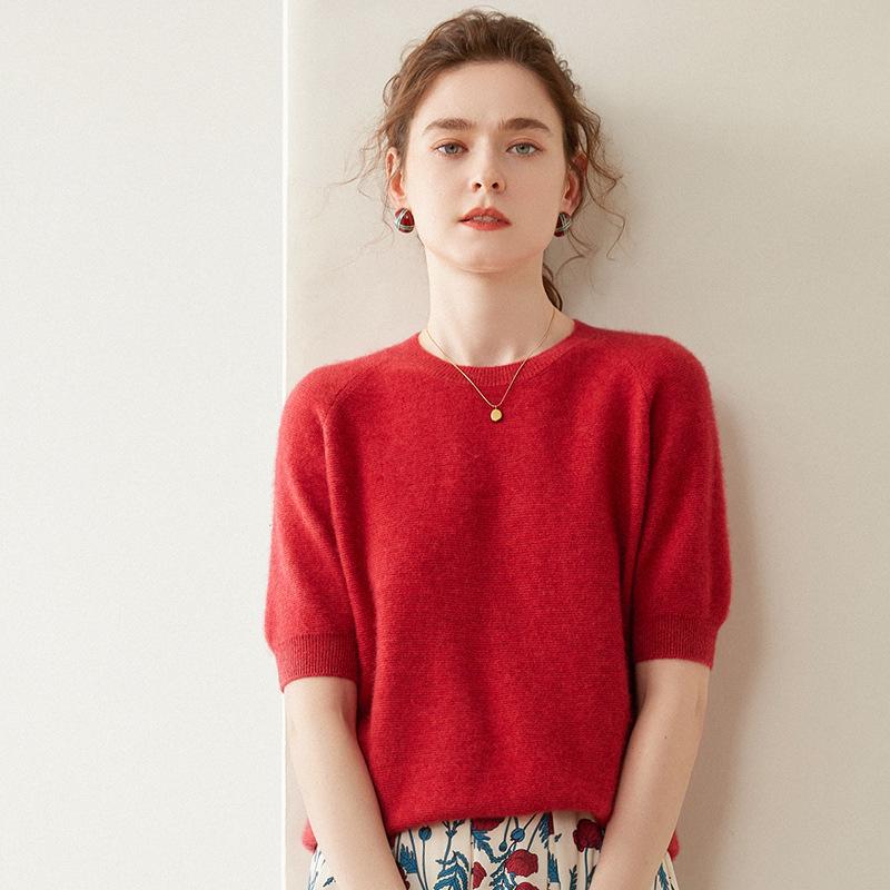 2025 Women's Early Autumn Cashmere Knit Short Sleeve Pullover - Versatile, Stylish Solid Color Sweater