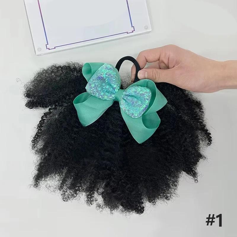 2pcs/ Luxury Kids Hair Buns Kids Afro Puff Soft Like Natural Human Hair Hand Feel Marley Kinky Bulk for Hair Girl with Elastic