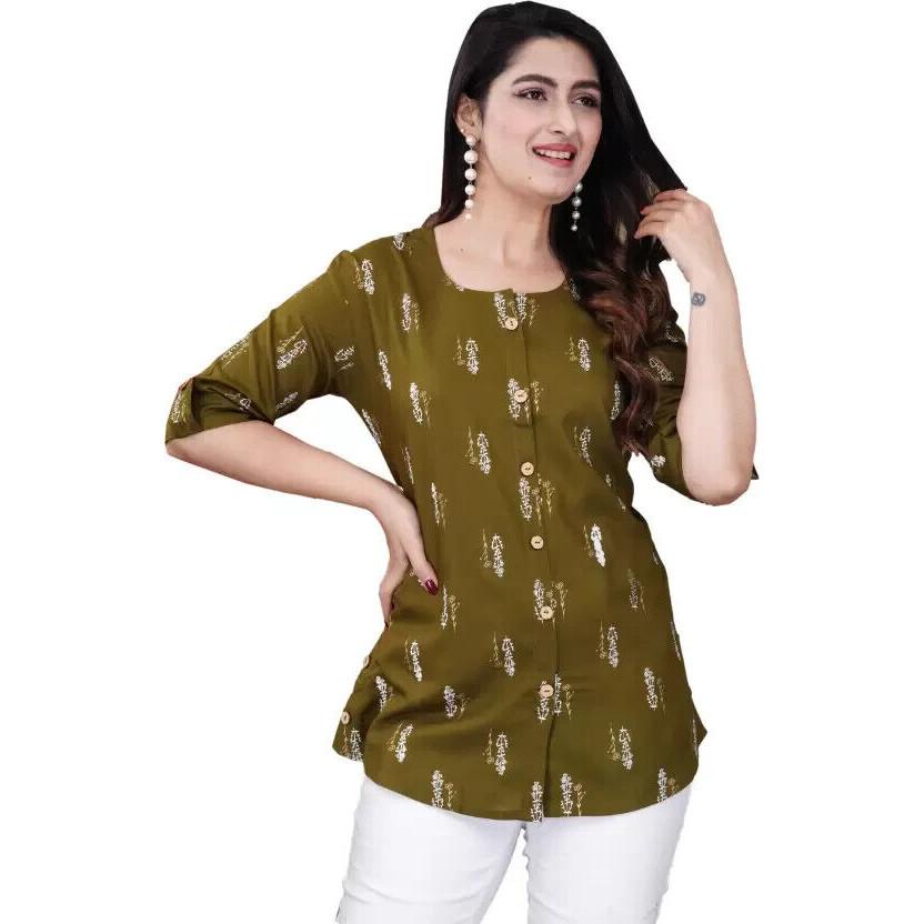 Women Casual Regular Sleeves Printed Top Kurta Indian Pakistani Top Tunic Dress VF-1899