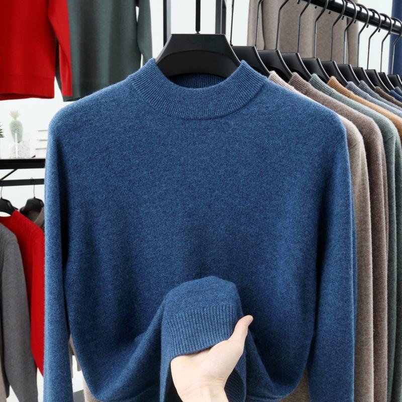 

Мужской шерстяной свитер 100% чистый мужской осенне-зимний свитер, полувысокая горловина, ощущение высокого класса, повседневный базовый вязаный свитер M