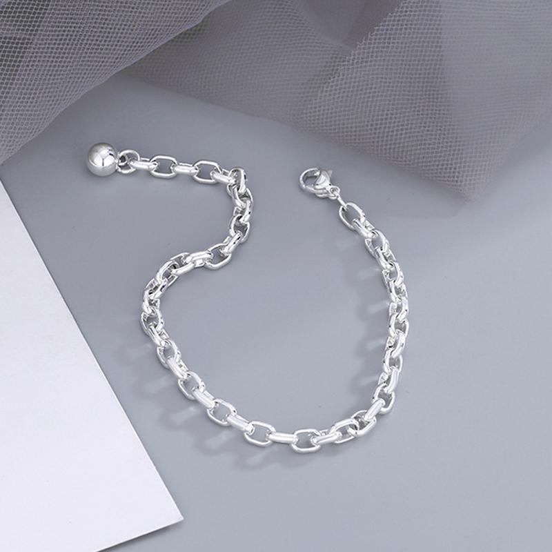 S925 Sterling Silver O-Type Chain Bracelet for Women Men Simple Round Chain Adjustable Couple Bracelets Couple Fine Jewelry Gift
