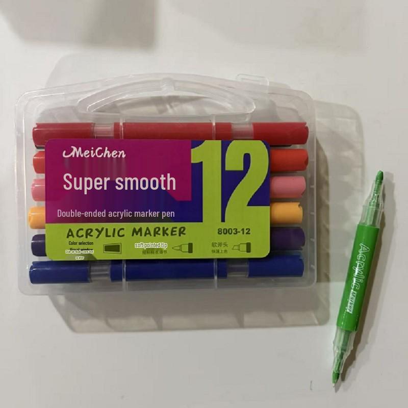 Double-Ended Acrylic Markers - 12/24/36 Colors, Transparent Cap, Round Barrel, Soft Tip, Kids Paint Brushes