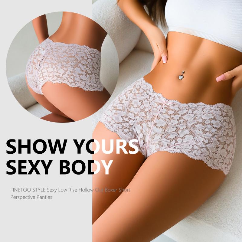3Pcs/Set Sexy Lace Bowknot Boxer Shorts For Women Seamless Hollow Out Perspective Boyshort Female Sport Breathable Lingerie S-XL