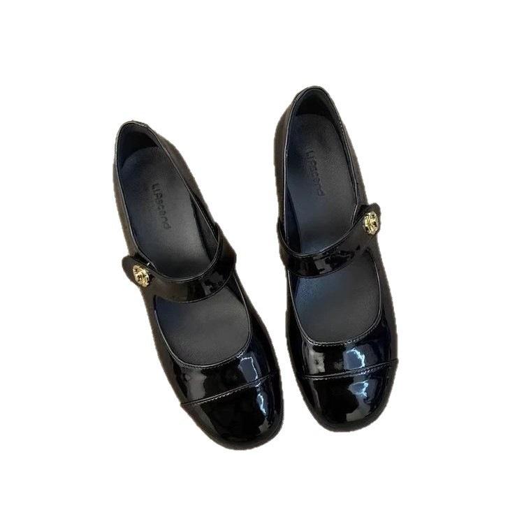 French Mary Jane small leather shoes autumn British style thick heel one-word buckle temperament single shoes