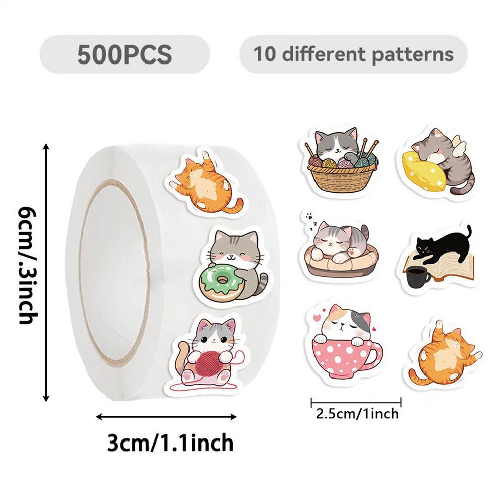 500 Sheets Cat Stickers Roll, Cute Decals For School Classroom, Journal Scrapbook Laptop Decoration Drop shipping