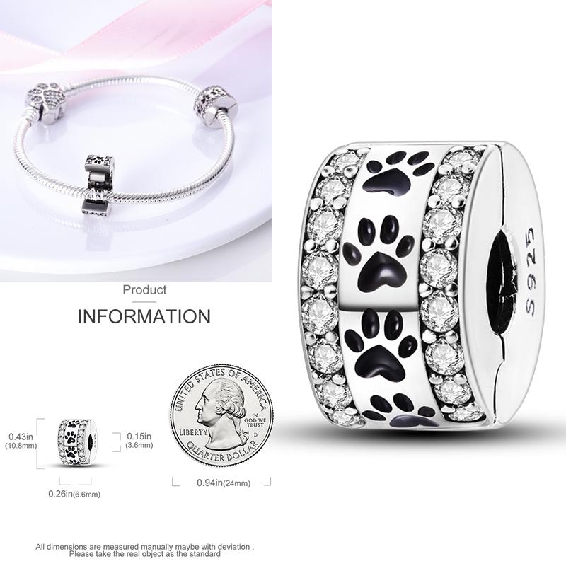 Cat Butterfly Daisy CZ Pave Clip Charm Bead Components Positioning Buckle Copper Metal Silicone Spacer Bead Components Compatible With Authentic