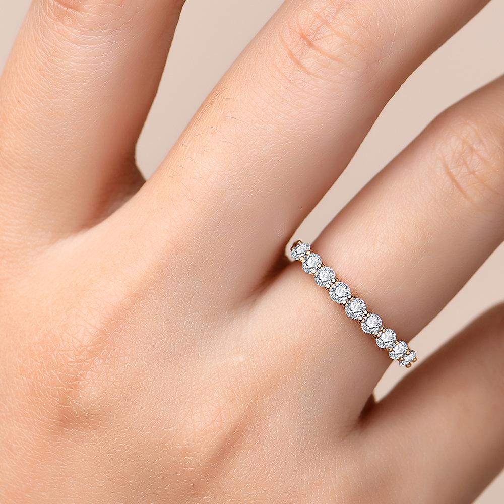 18K Gold Plated S925 Sterling Silver Moissanite Thin Band Ring for Women – White, Rose, and Yellow Gold Options