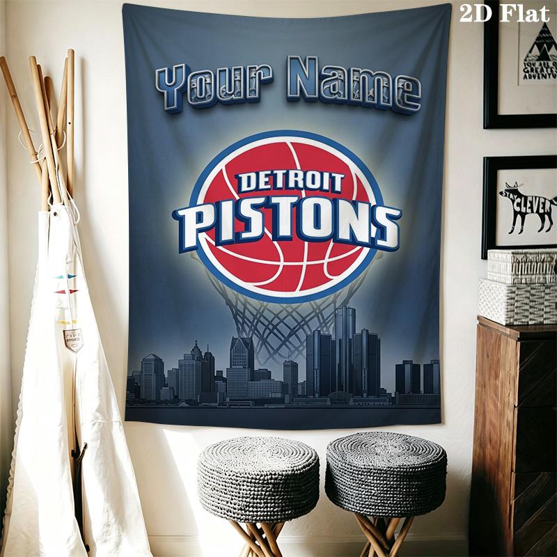 Name Custom Detroit Pistons Logo Wall Tapestry Aesthetic Wall Hanging Printed Fabric Blanket Decorative Tapestries for Bedroom Living Room Home Decor