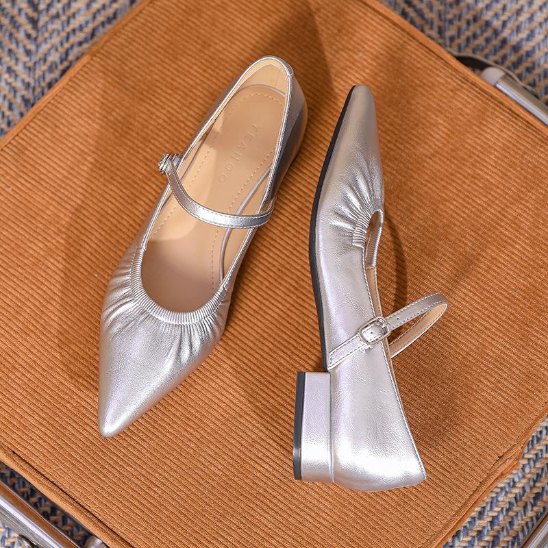 Spisse høyhælte sko Franske sko med myk såle Allsidige lette damesko Mary Jane-sko med én rem og lav utringning