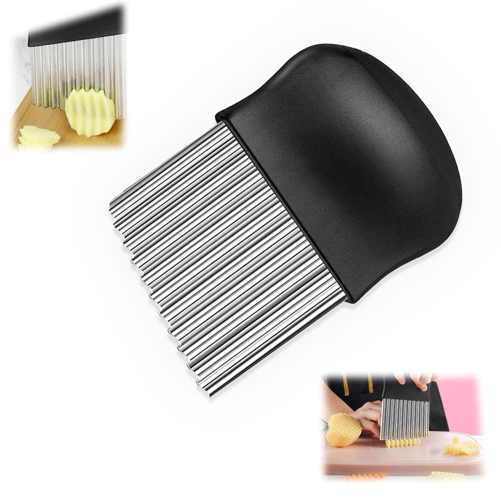 Mirhua Multifunctional Stainless Steel Wavy Potato Onion Crinkle Carrot Kitchen Utensil with Sharp Blade Knife, Cutter, Cutter, (Black) чёрный