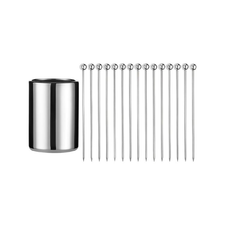 Cocktail Picks 15Pack+Holders Set,Stainless Steel Cocktail Toothpicks,Reusables Cocktail Skewers Metal Martinis Picks for Appetizers Fruit серебряный