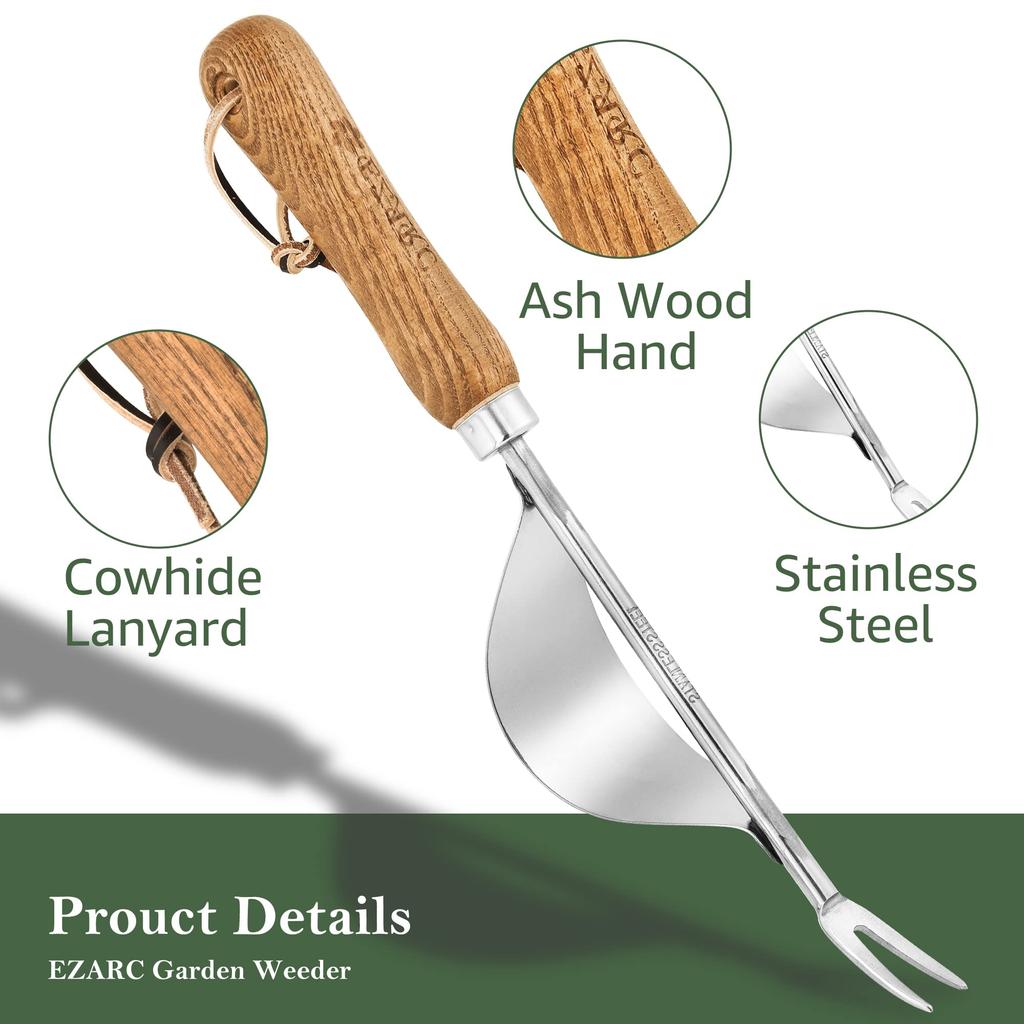 EZARC Lukare, Bekvämt verktyg för att dra upp ogräs, Rotning, Rostbeständigt rostfritt stål med trähandtag, Enhandshantering, Gräsmatta, Trädgård, Gård