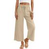 Damen Elastische Hose mit Hohem Bund Lässige Passform Weites Bein Lange Hose Hose mit Taschen