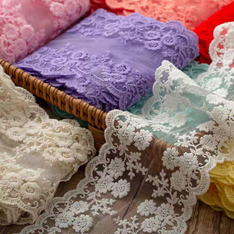 1 Yard Tissu de Dentelle de Coton Coloré Brodé de Fleurs Rideaux Robes Fournitures de Couture DIY